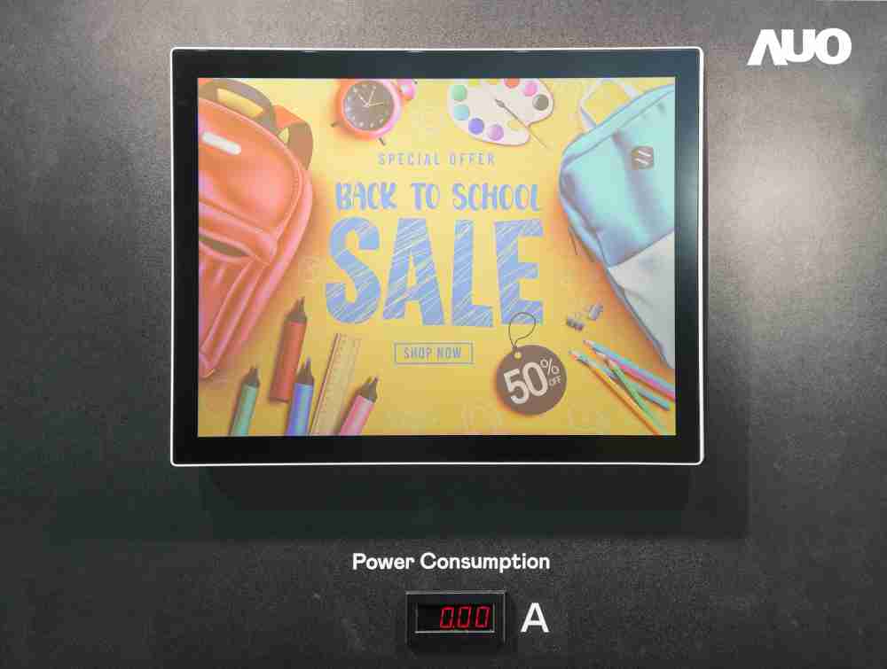 汇旺支付展示胆固醇液晶超低耗能户外全彩显示器，，，，ChLC（胆固醇液晶）以双稳态技术使静态显示零功耗，，，具省电、、、高彩度、、环保的特性，，，，还整合软硬件系统解决方案，，可透过单一云端平台管理